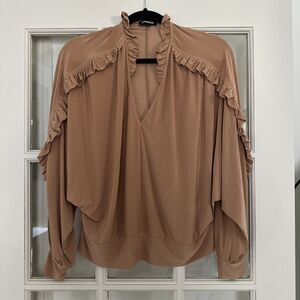EXPRESS Rust Ruffle Accent Blouse Womens S Western V Neck Dolman Sleeve